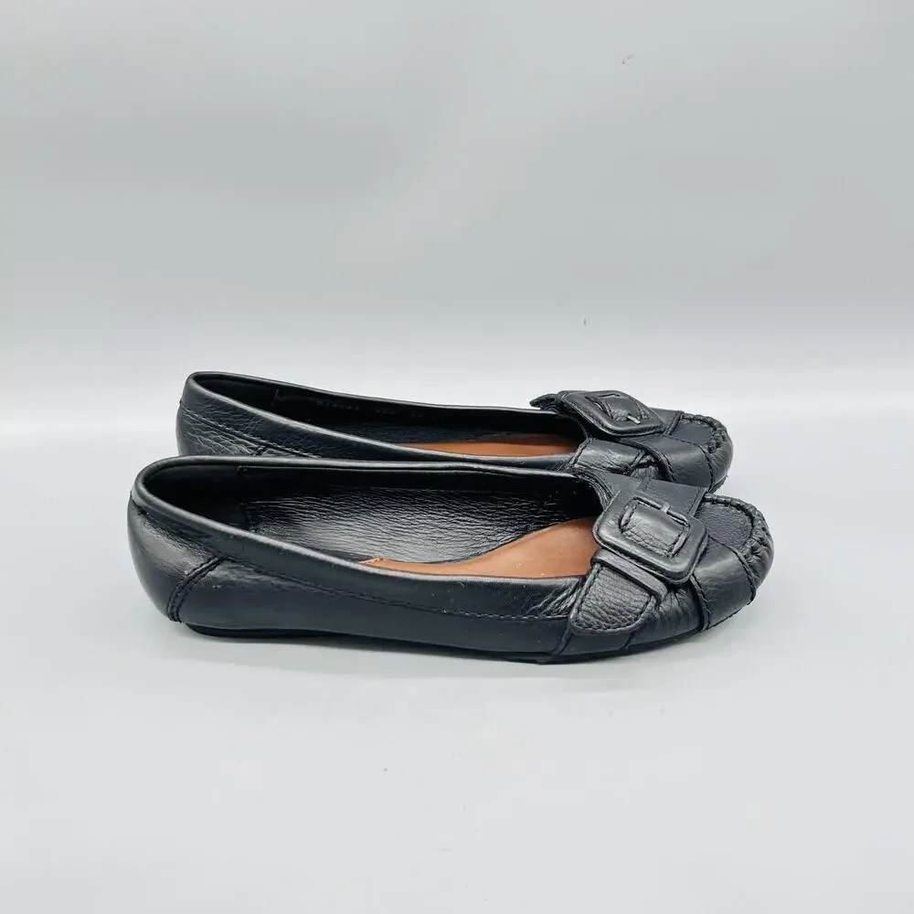 Cole Haan Shoes Womens 7.5 Black Leather Moccasin Flats Buckle Slip On Comfort